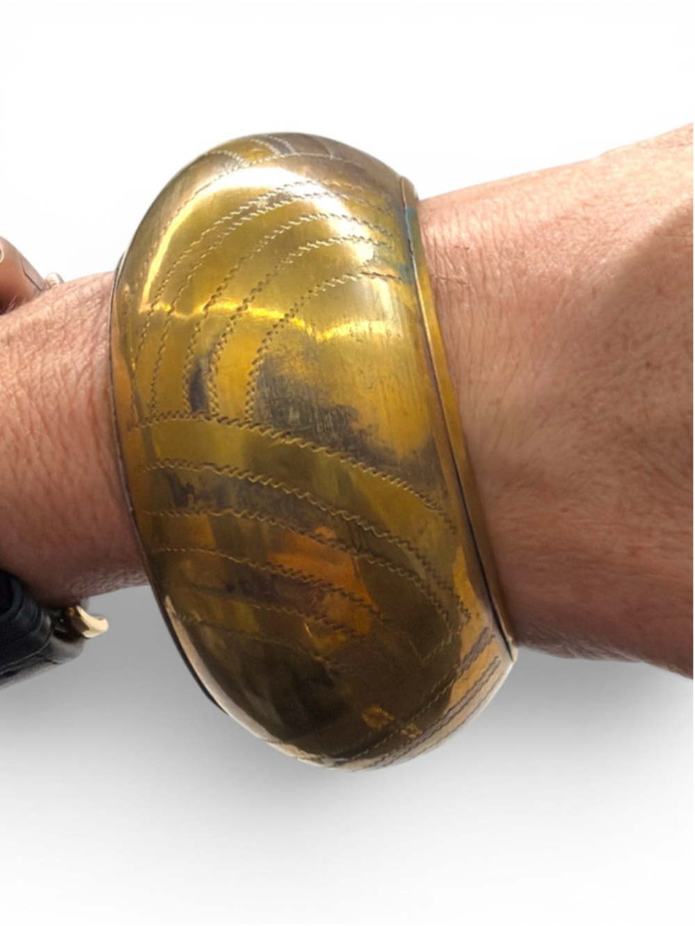Vintage Etched Brass Boho Statement Bangle